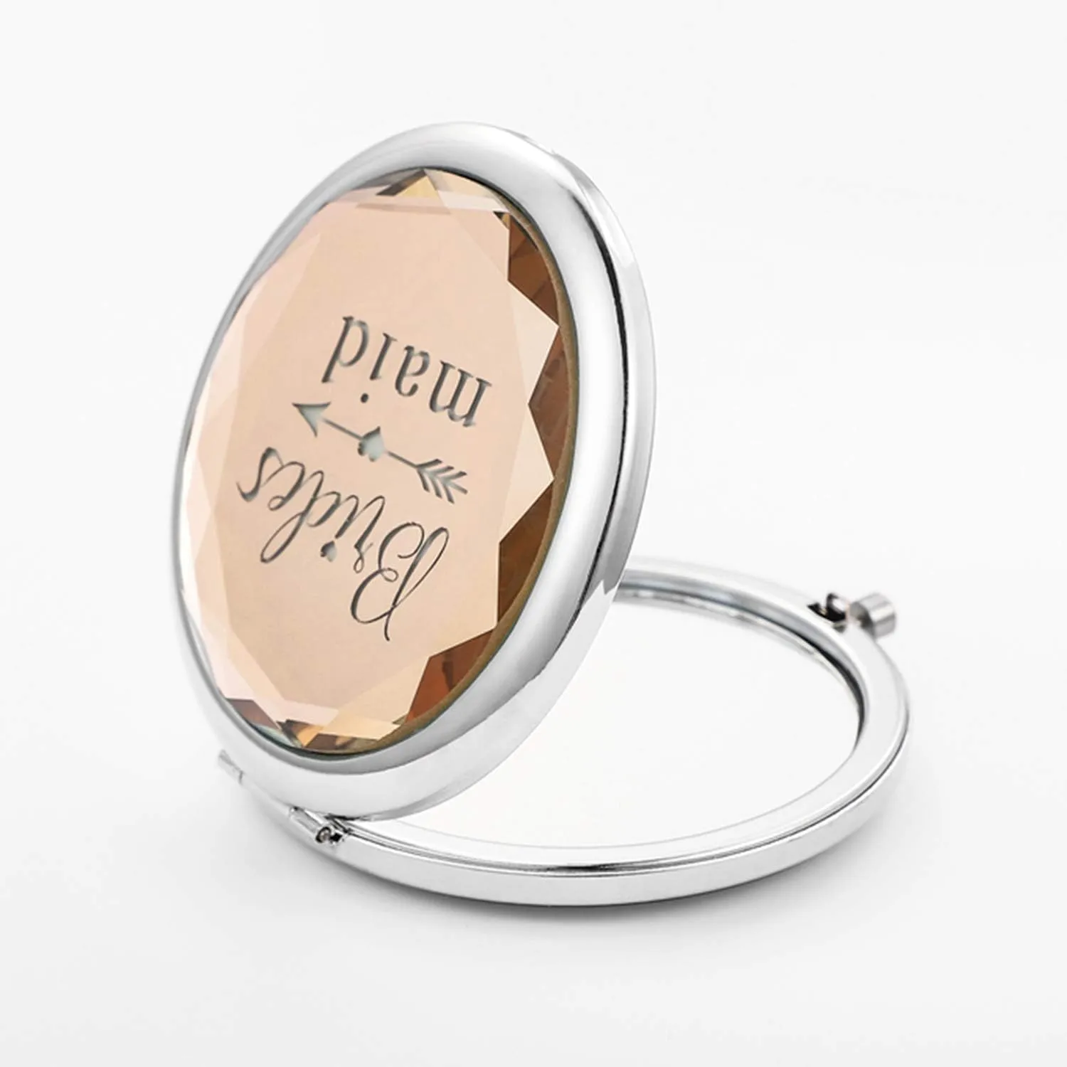 Pack of 7 Compact Pocket Makeup Mirrors Set Include 1 Bride Mirror 1 Maid of Honor Mirror 1 Matron of Honor Mirror and 4 Bridesmaid Mirrors Wedding Bridesmaid Proposal Gifts (Champagne)