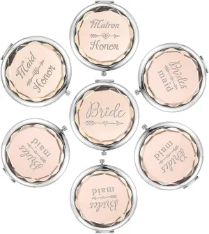 Pack of 7 Compact Pocket Makeup Mirrors Set Include 1 Bride Mirror 1 Maid of Honor Mirror 1 Matron of Honor Mirror and 4 Bridesmaid Mirrors Wedding Bridesmaid Proposal Gifts (Champagne)