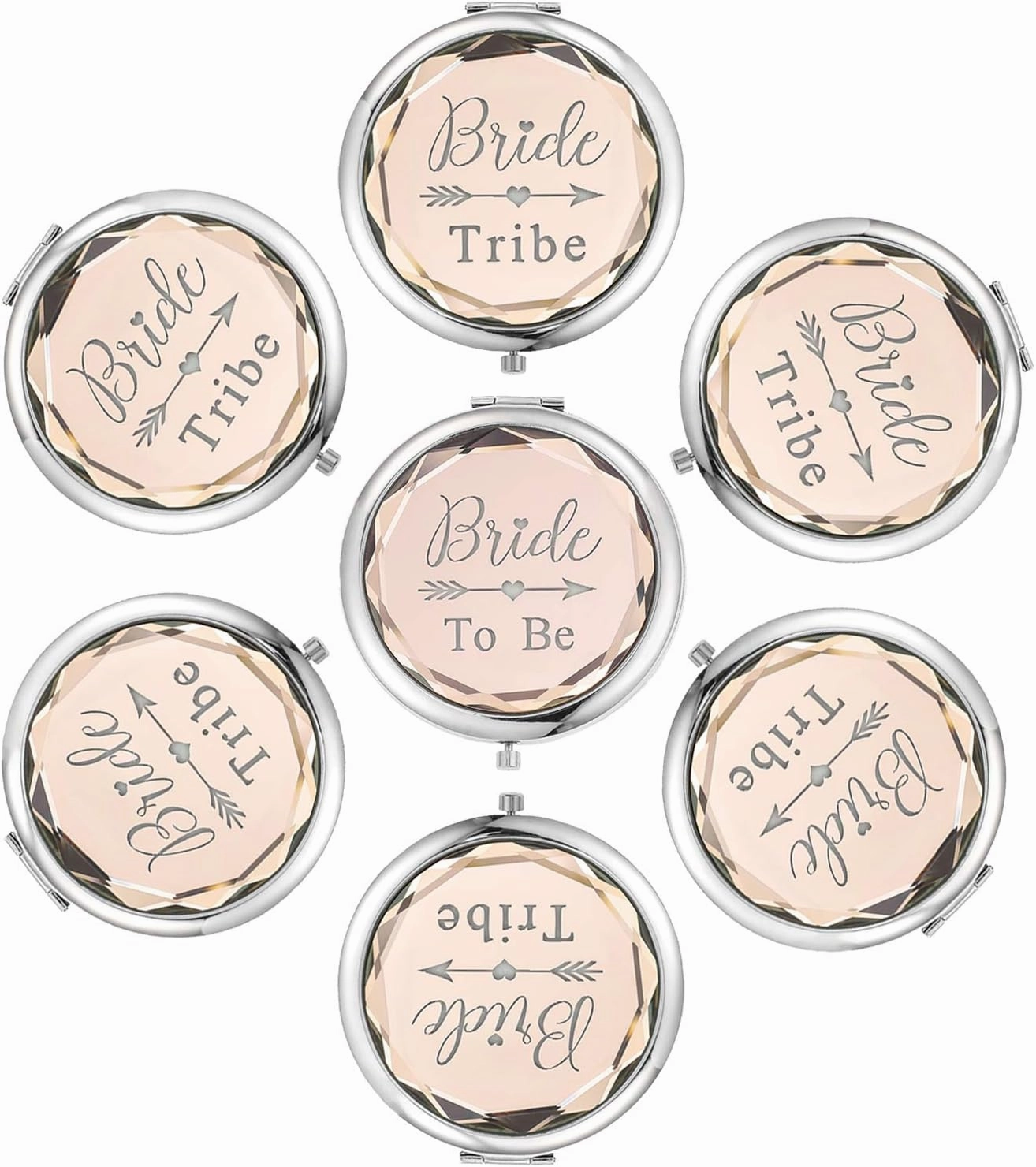 Pack of 7 Compact Pocket Makeup Mirrors Set Include 1 Bride to Be Mirror and 6 Bride Tribe Mirrors Bachelorette Party Bridesmaid Proposal Gifts(Champagne)