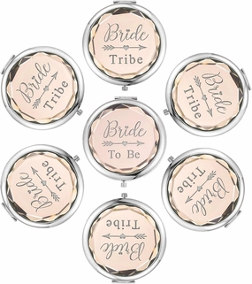 Pack of 7 Compact Pocket Makeup Mirrors Set Include 1 Bride to Be Mirror and 6 Bride Tribe Mirrors Bachelorette Party Bridesmaid Proposal Gifts(Champagne)