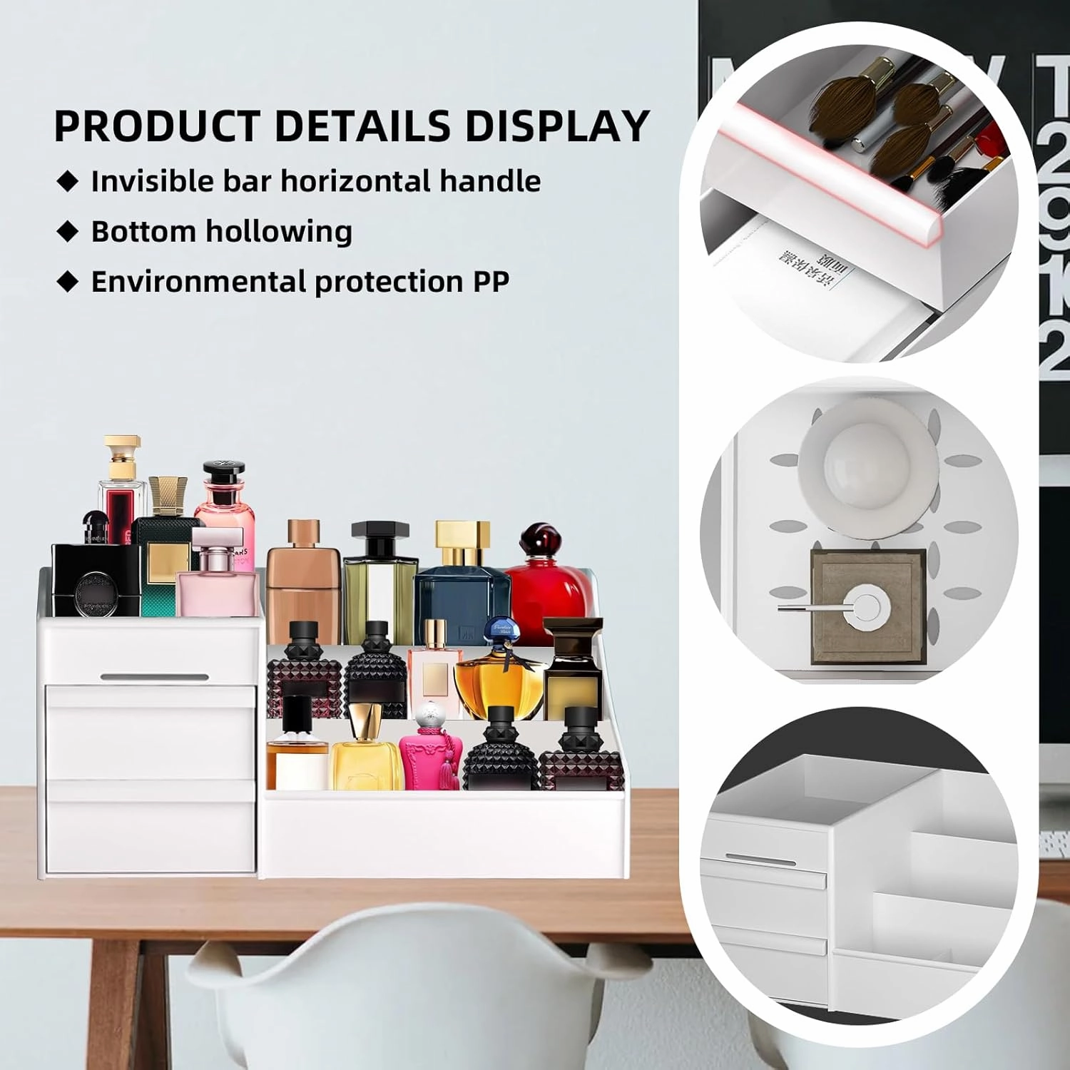 Perfume Organizer for Women, Makeup Organizer with Drawers, Vanity Display for Dresser, Skincare & Cosmetic Storage, Bathroom Counter Organizer, Gifts for Her (Blue)
