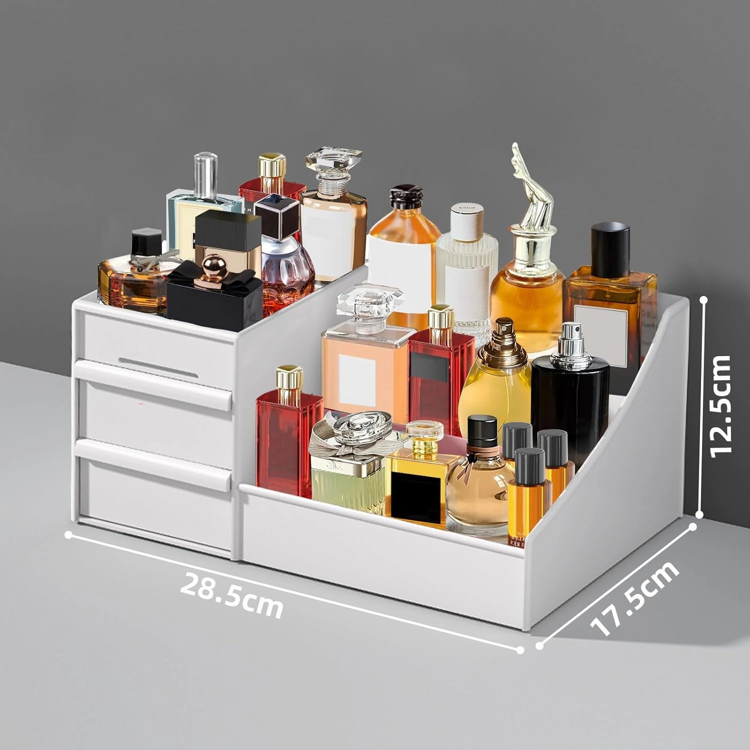 Perfume Organizer for Women, Makeup Organizer with Drawers, Vanity Display for Dresser, Skincare & Cosmetic Storage, Bathroom Counter Organizer, Gifts for Her (White)