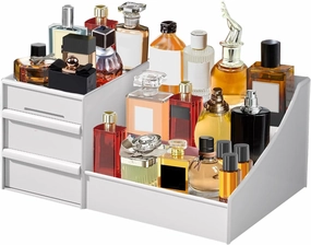 Perfume Organizer for Women, Makeup Organizer with Drawers, Vanity Display for Dresser, Skincare & Cosmetic Storage, Bathroom Counter Organizer, Gifts for Her (White)