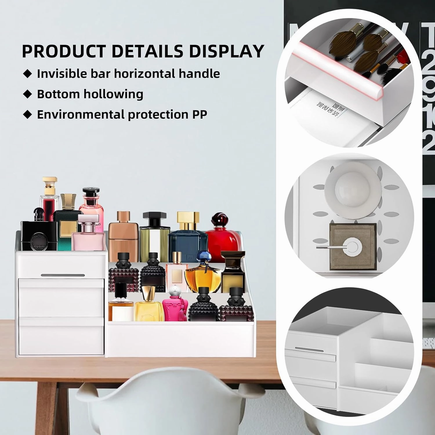 Perfume Organizer for Women, Makeup Organizer with Drawers, Vanity Display for Dresser, Skincare & Cosmetic Storage, Bathroom Counter Organizer, Gifts for Her (White)