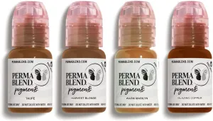 Perma Blend - Eyebrow Light Pigments Tattoo Kit - Microblading Ink - Professional Tattoo Ink - Copper Modifier, Taupe, Brunette & Blackish Brown Tattoo Ink (0.5 oz Each, 4 Products)