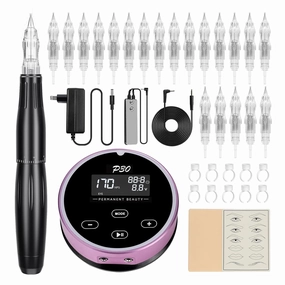 Permanent Makeup Machine Kit – BIOMASER P30 Permanent Tattoo Machine kit Microblading Machines with Swiss Motor Rotary Pen Mini Power Supply Cartridge Needles for Eyebrow Eyeliner Lip