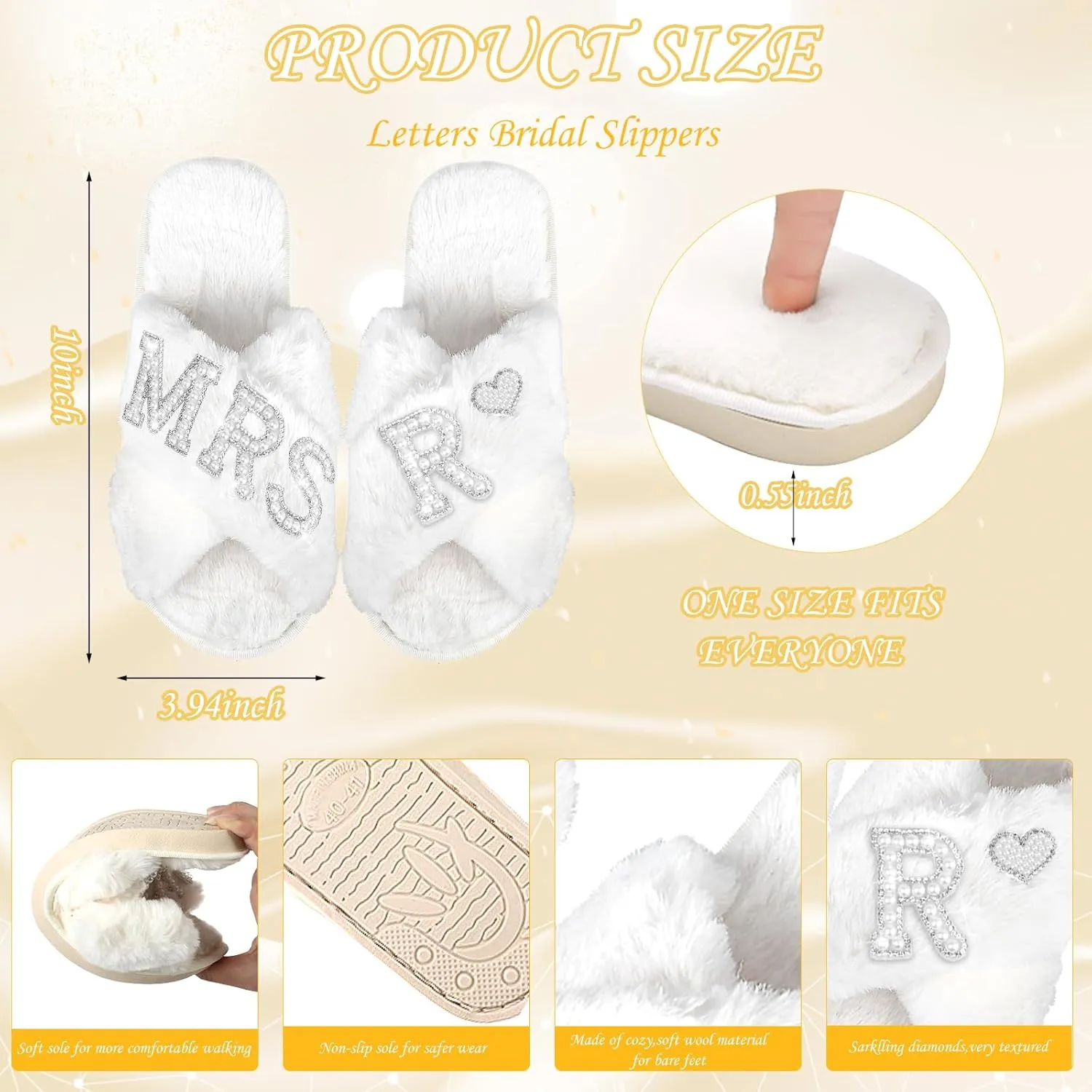 Personalized Initial Wedding Bride Slippers, Bridal Shower Gifts, to Be Gifts, Robe Hair Clip MRS Makeup Bag