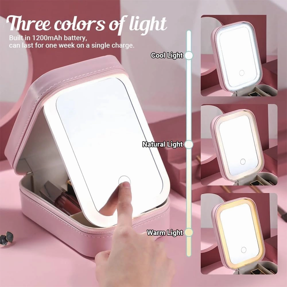 Personalized Cartoon Graduate Girl Makeup Box, Class of 2025 Gift for Her, Custom LED Mirror Travel Makeup Organizer, Leather Cosmetic & Jewelry Case, Birthday, Christmas, Gift for Women