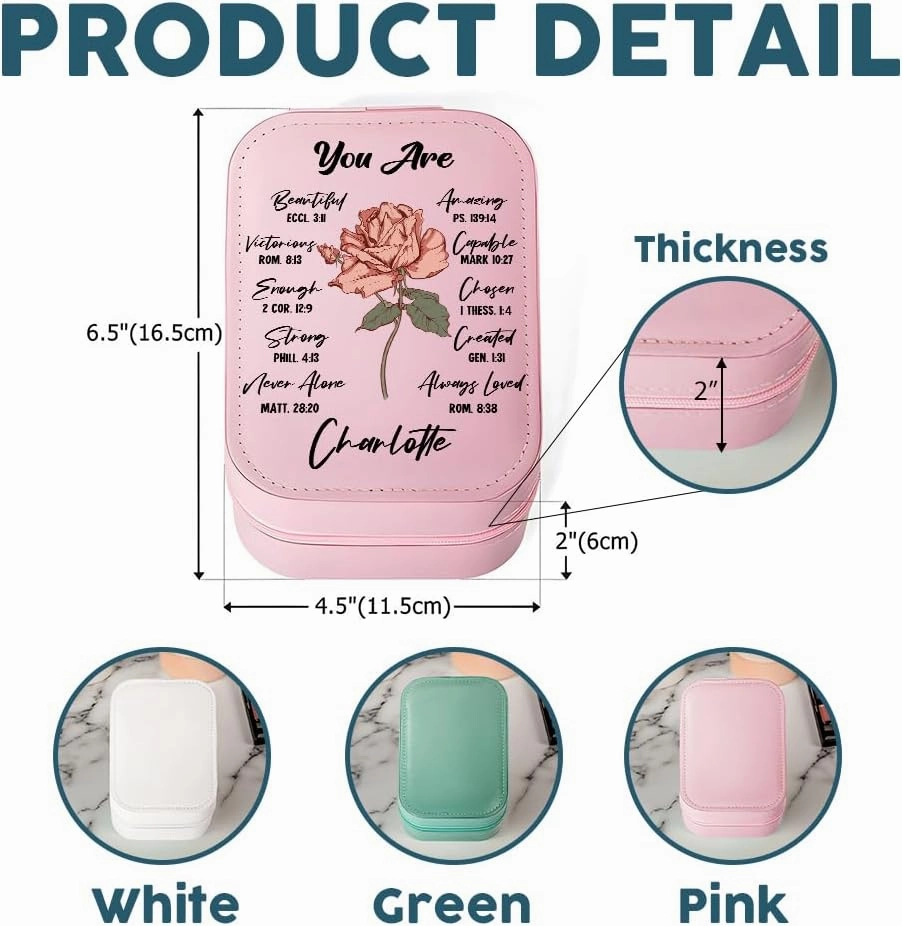 Personalized Christian Birth Flower Travel Makeup Bag With LED Mirror Leather, Custom Name Makeup Organizer Portable Jewelry Organizer Case Valentine's, Birthday, Christmas Gifts for Women