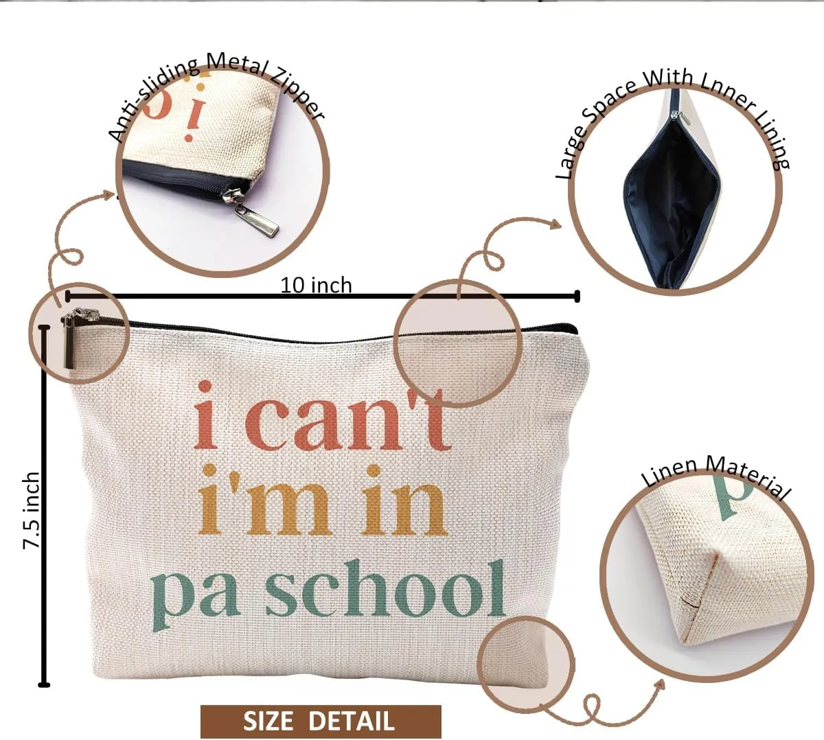 Physician Assistant Gifts for Women, Physician Assistant Makeup Bag, Physician Assistant PA Week Gifts, Medical Assistant Gifts, I Can't I'm in PA School Funny Cosmetic Bag Toiletry Bag