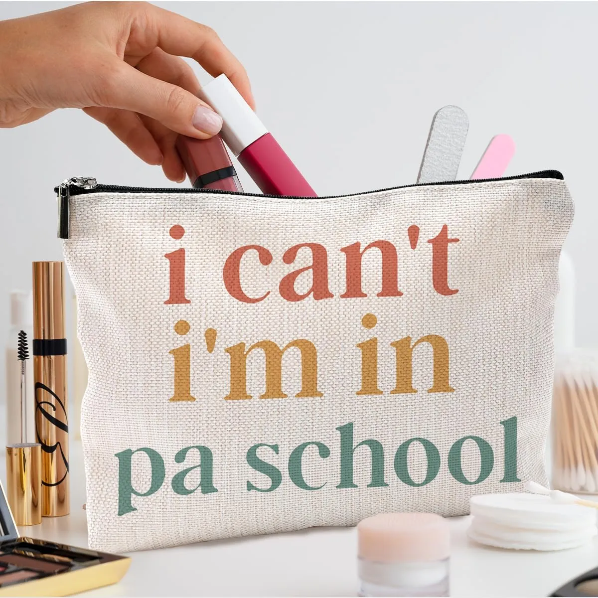 Physician Assistant Gifts for Women, Physician Assistant Makeup Bag, Physician Assistant PA Week Gifts, Medical Assistant Gifts, I Can't I'm in PA School Funny Cosmetic Bag Toiletry Bag
