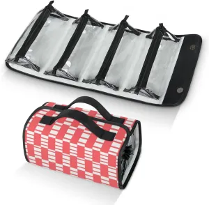 Pink Plaid Pattern Toiletry Bag Water Proof Travel Makeup Case Large Capacity 4 in 1 Foldable Cosmetics Storage for Women Men Removable Zipper Clear PVC Pockets