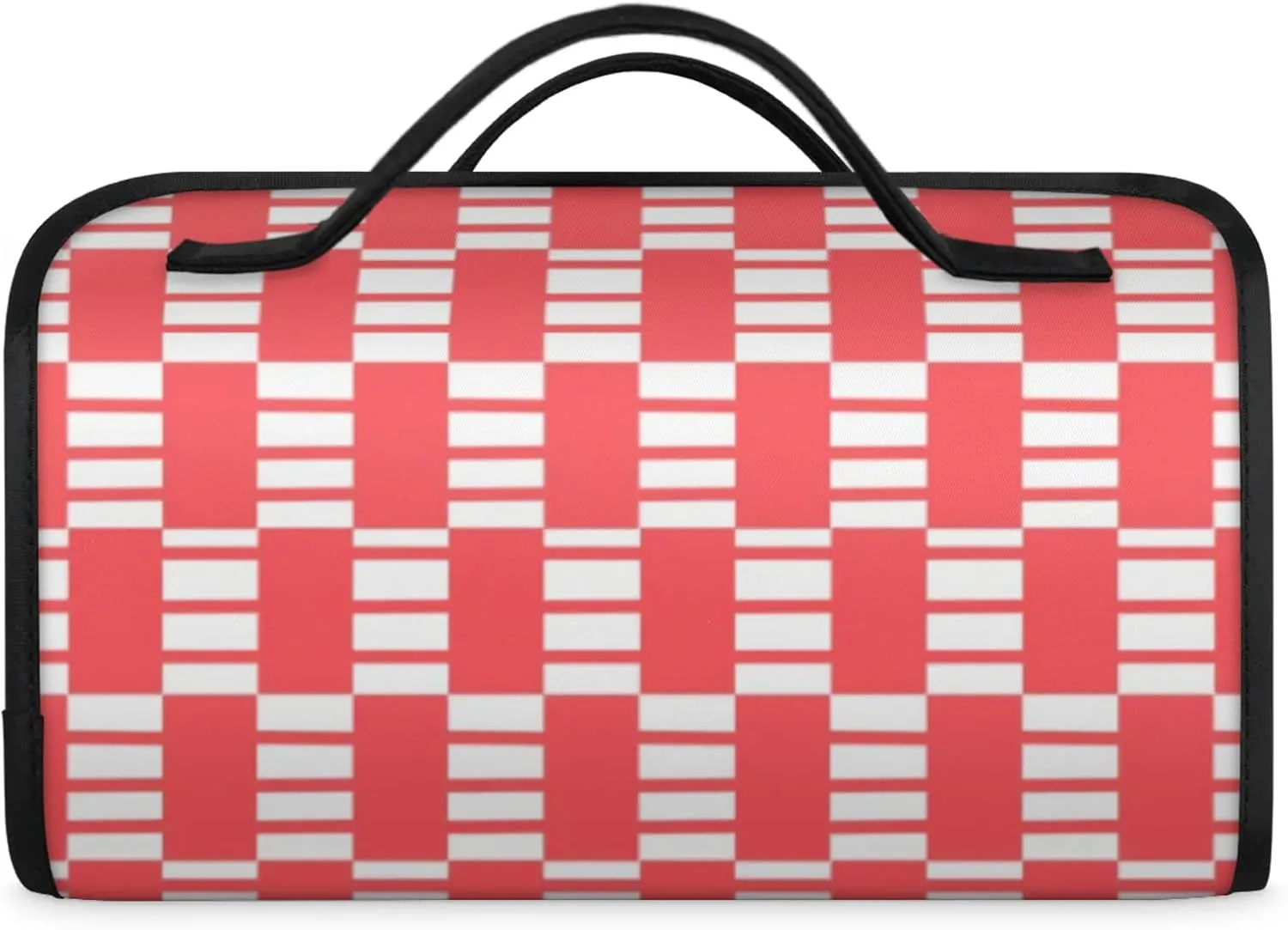 Pink Plaid Pattern Toiletry Bag Water Proof Travel Makeup Case Large Capacity 4 in 1 Foldable Cosmetics Storage for Women Men Removable Zipper Clear PVC Pockets