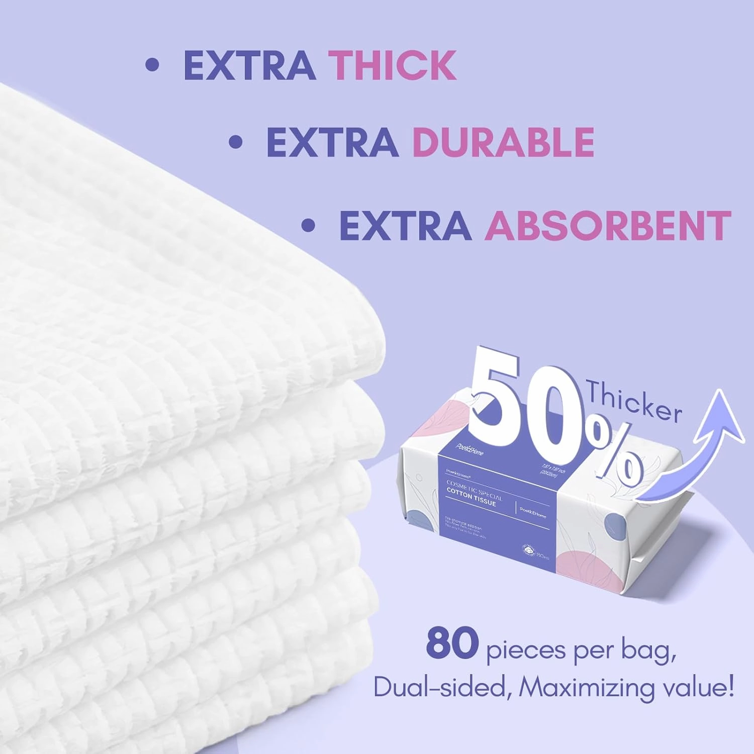 PoeticEHome Extra Thick Face Towels Disposable | Cotton Soft Dry Wipes Biodegradable for Facial Cleansing & Makeup Remover (4 Pack)