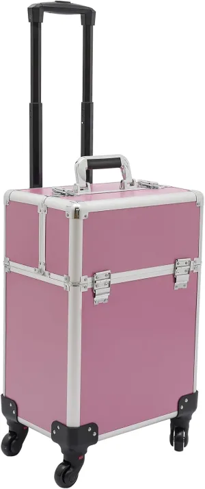 Portable Rolling Makeup Case, Professional Makeup Organizer Suitcase, Cosmetic Storage Box with 2 Keys and 4 Universal Wheels for Storing Tools or Daily Necessities (Pink)