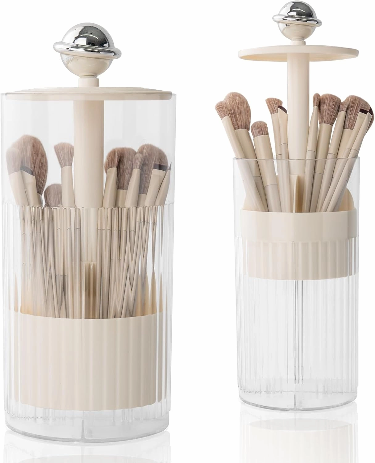 Press-Pop Makeup Brush Holder with lid, Dustproof Clear Make up Brush Organizer for vanity & Desktop
