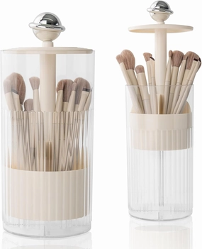 Press-Pop Makeup Brush Holder with lid, Dustproof Clear Make up Brush Organizer for vanity & Desktop