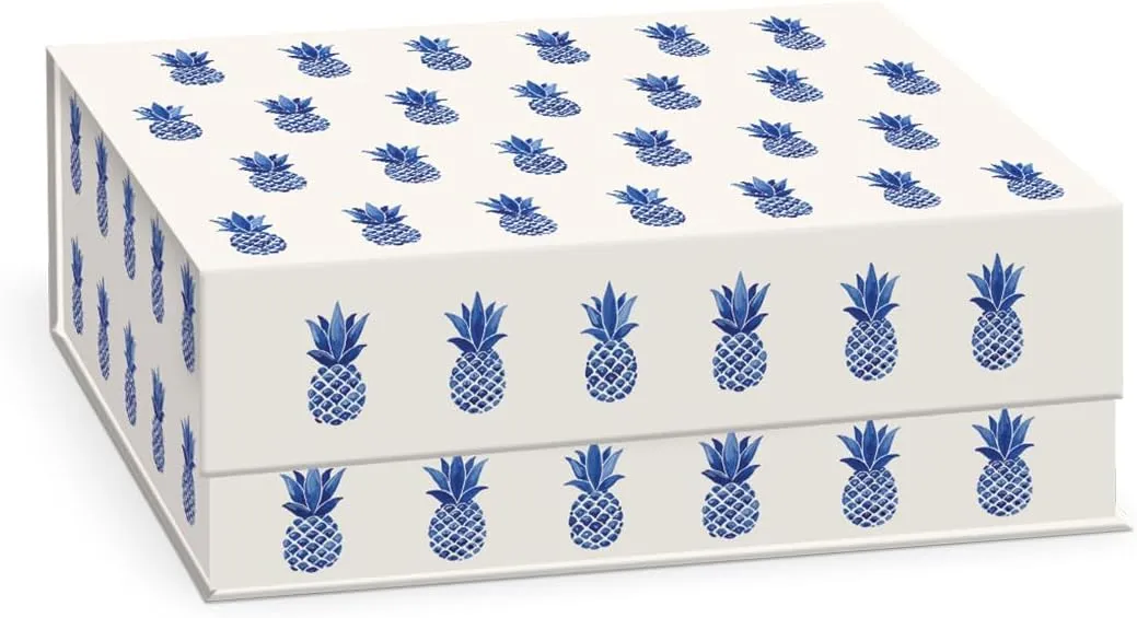 Punch Studio Cobalt Coast Ditsy Pineapples Trinket Box Set of Three (52875N)