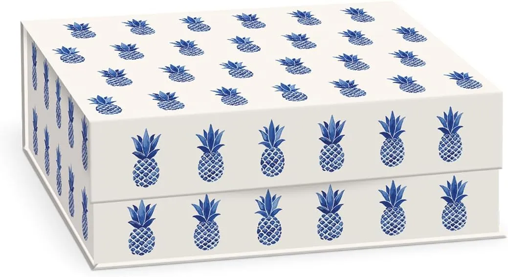 Punch Studio Cobalt Coast Ditsy Pineapples Trinket Box Set of Three (52875N)