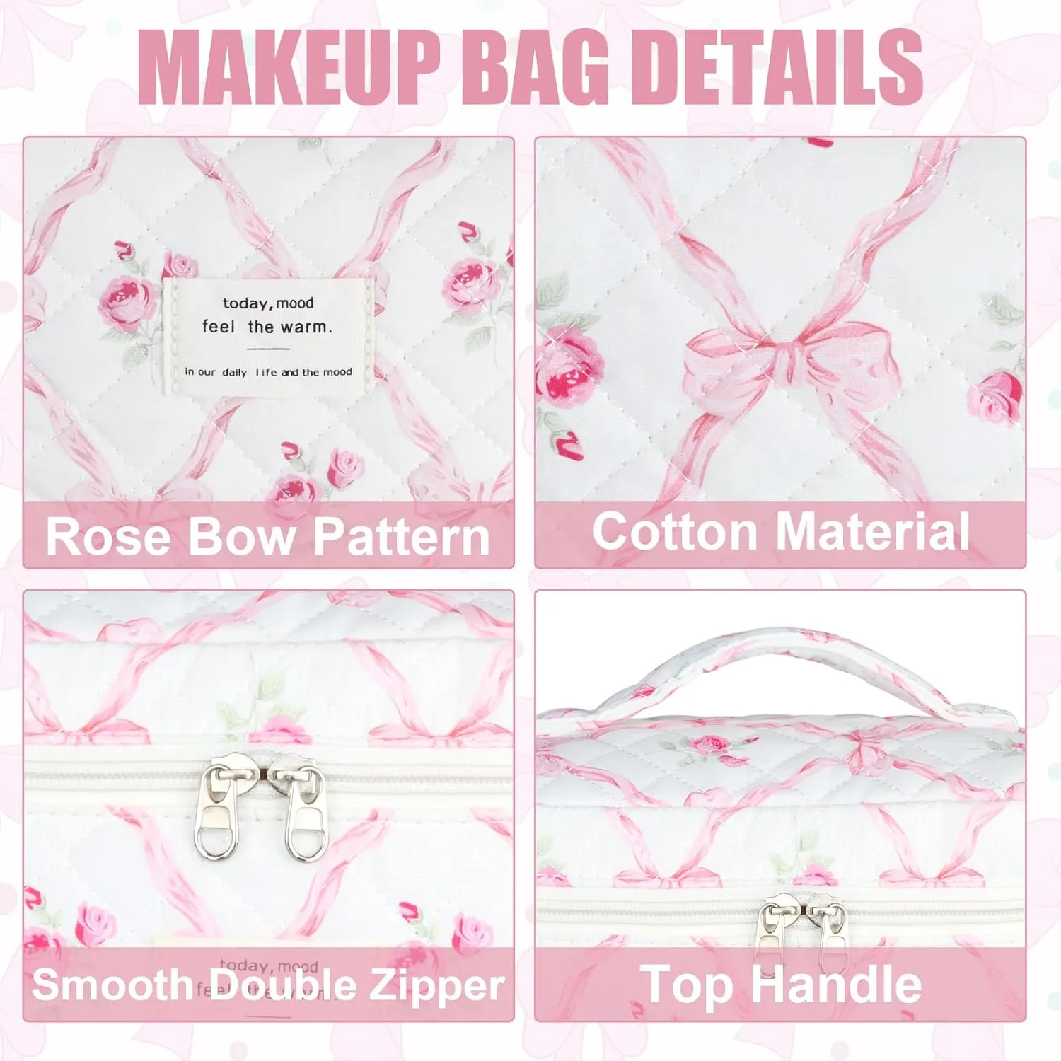 Quilted Makeup Bag Set, 3Pcs Large Checkered Corduroy Cosmetic Bags, Cute Coquette Makeup Bag Toiletry Zipper Pouch Bag for Women and Girls Checkered