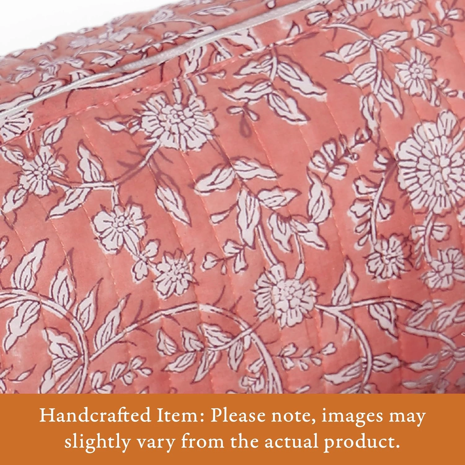 Quilted Floral Makeup Bag Set – Coral Flowers Pattern 3 Sizes, Waterproof Lining, Make Up Travel Cosmetic & Toiletry Bags For Traveling Women