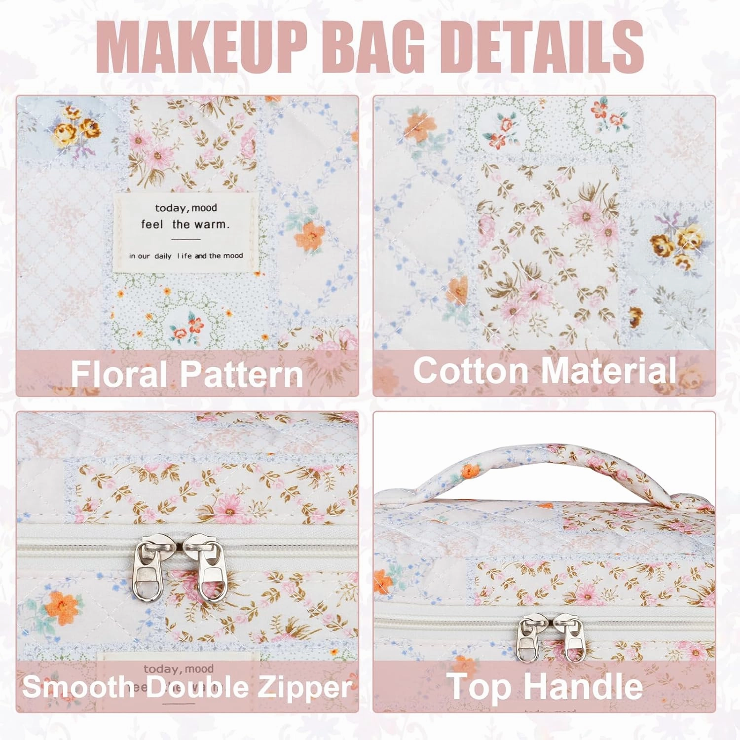 Quilted Makeup Bag Set, 3Pcs Large Checkered Corduroy Cosmetic Bags, Cute Coquette Makeup Bag Toiletry Zipper Pouch Bag for Women and Girls Checkered