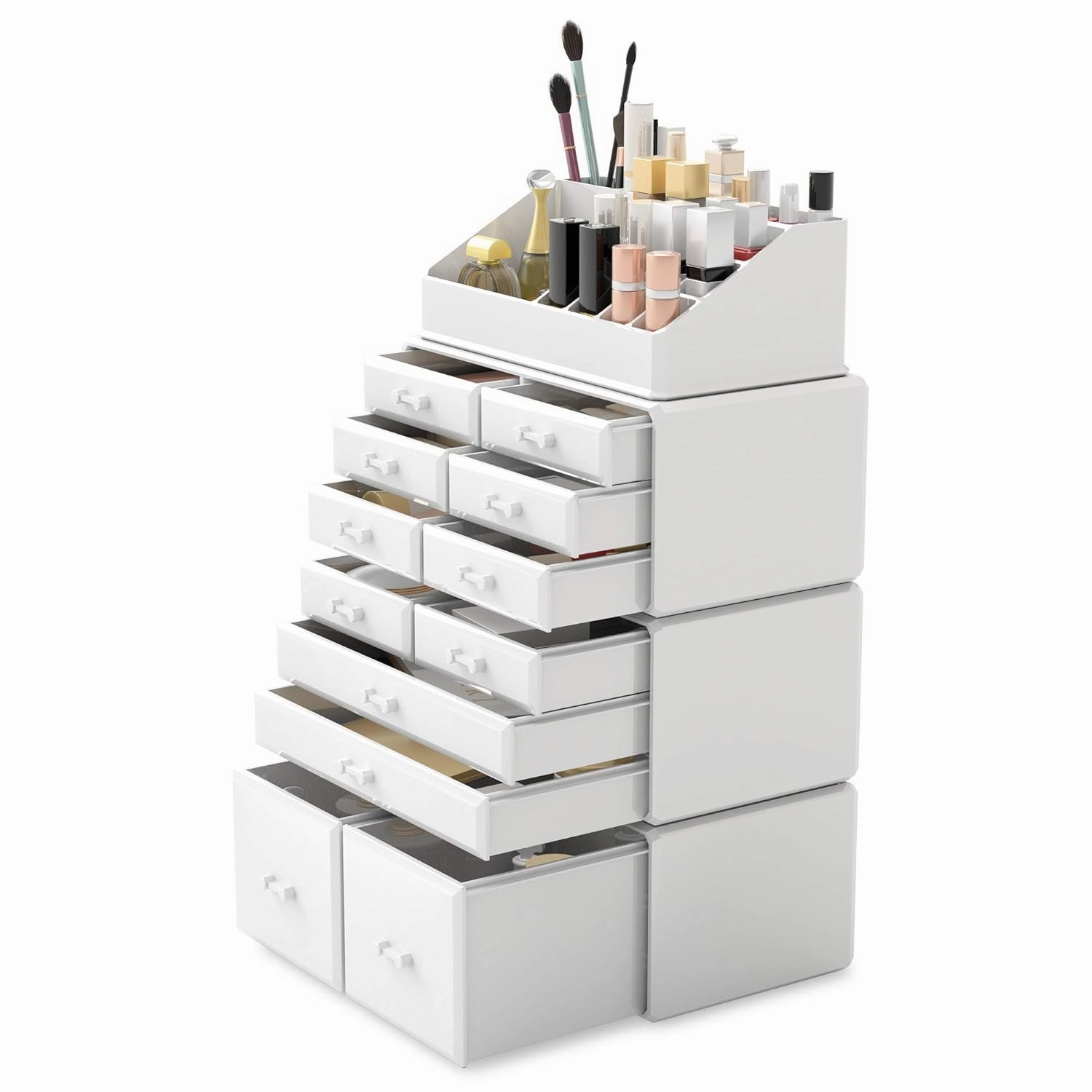 Readaeer Makeup Cosmetic Organizer Storage Drawers Display Boxes Case with 12 Drawers (White)