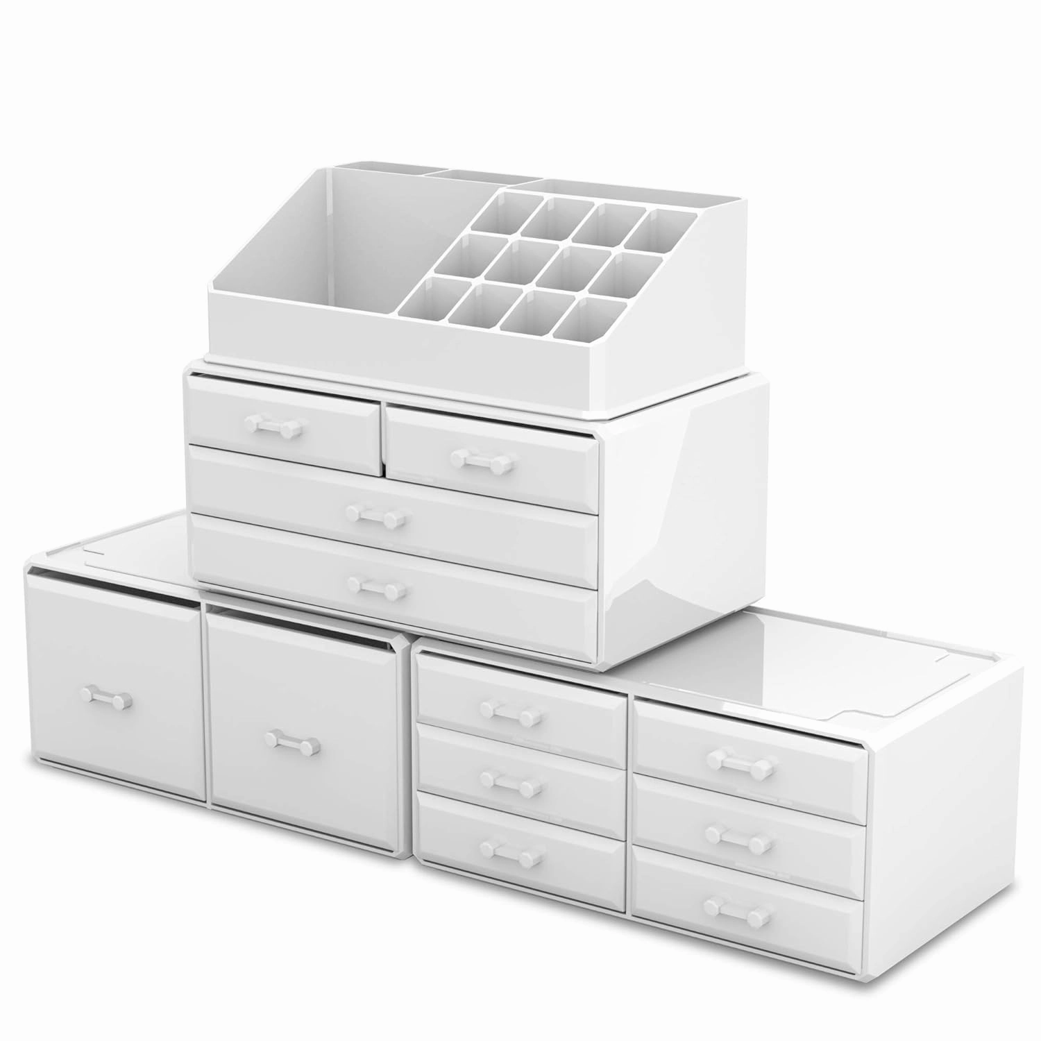 Readaeer Makeup Cosmetic Organizer Storage Drawers Display Boxes Case with 12 Drawers (White)