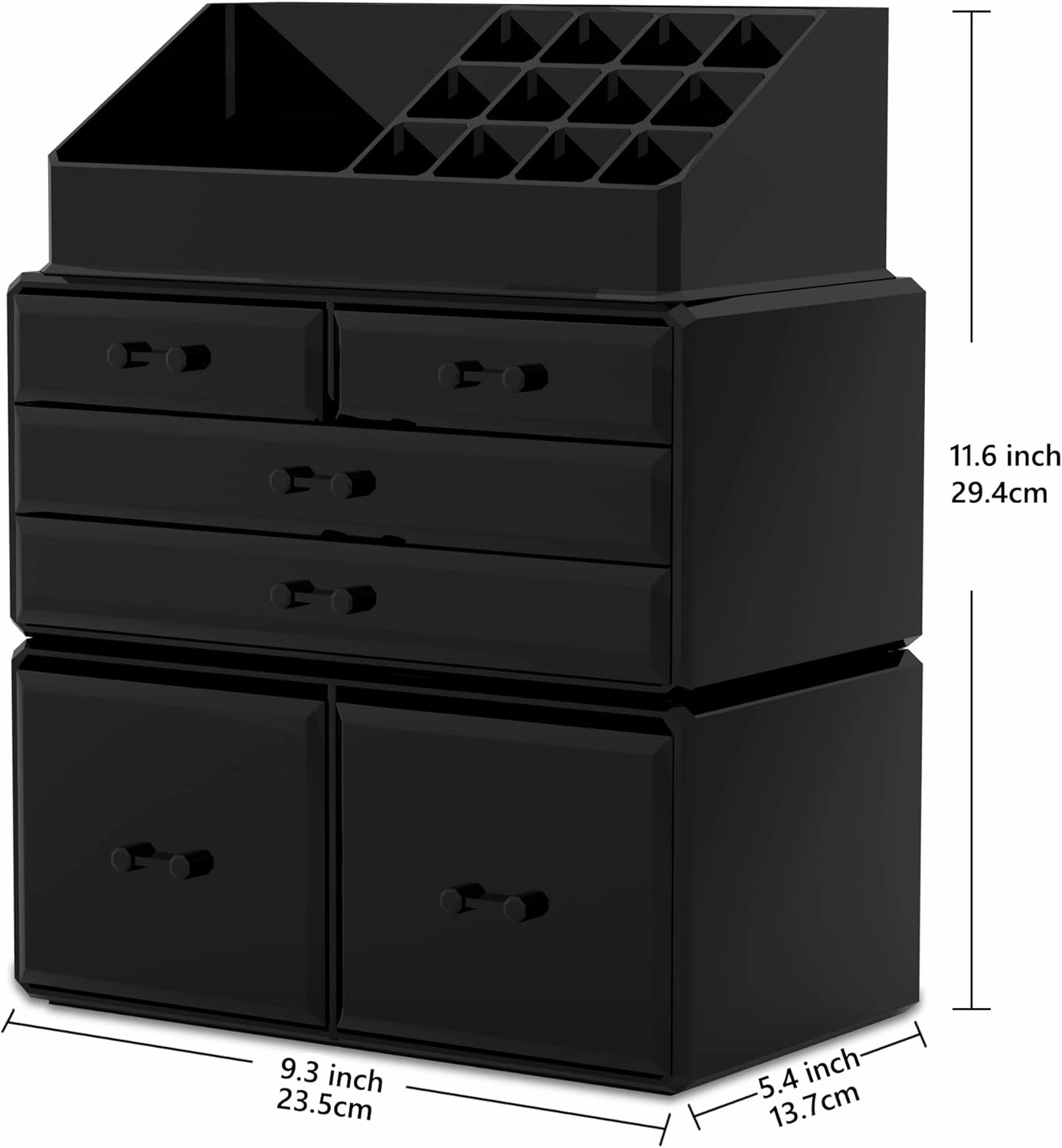 READAEER Makeup Organizer 3 Pieces Cosmetic Storage Case with 6 Drawers (Black)
