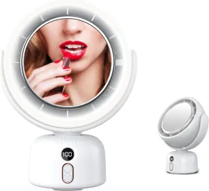 Rechargeable table Fan, 6000mah Portable Fan with LED Light Makeup Mirror Shaking Head 5-Speed Quiet Cooling |Dimming led | USB-Powered Portable Fan For Home/Office/Outdoor/Kitchen (white)