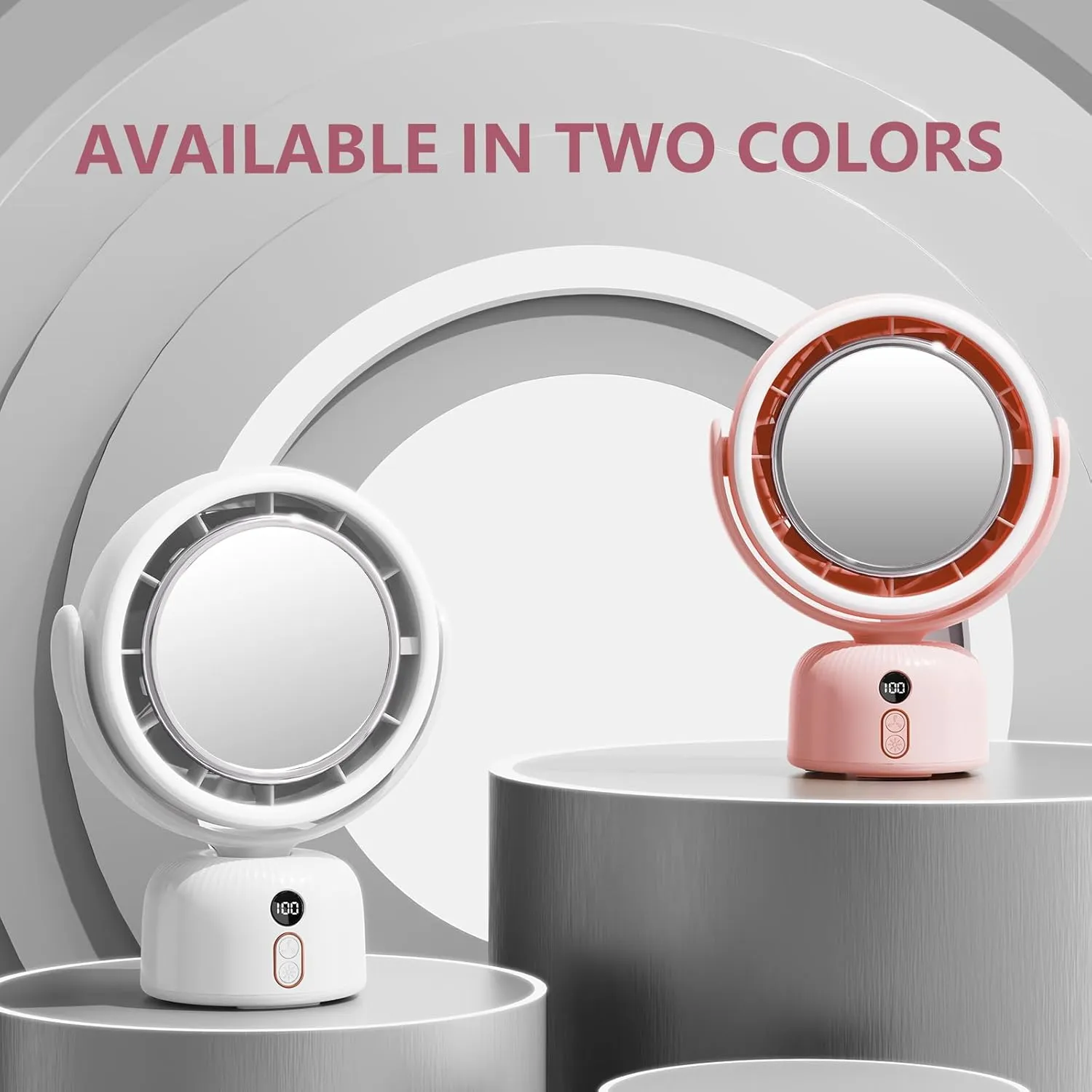 Rechargeable table Fan, 6000mah Portable Fan with LED Light Makeup Mirror Shaking Head 5-Speed Quiet Cooling |Dimming led | USB-Powered Portable Fan For Home/Office/Outdoor/Kitchen (white)