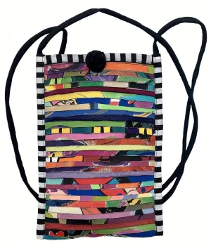 Recycled Cross Body Cell Phone Cotton Pleated Ribbon Collage Bag - LRW DESIGNS