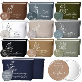 Reginary 20 Set Christian Gifts for Women Include 20 Religious Canvas Makeup Bags with 20 Bible Verse Compact Mirrors Inspirational Church Favors for Mom Sister Travel(Neutral Colors,Aesthetic Style)