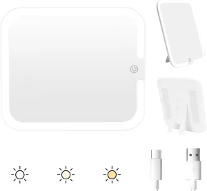 Relavel Makeup Mirror with Lights, LED Replacement for Makeup Bag, 3 Color Lights, Brightness Adjustable, 8.3 x 5.1 Inches