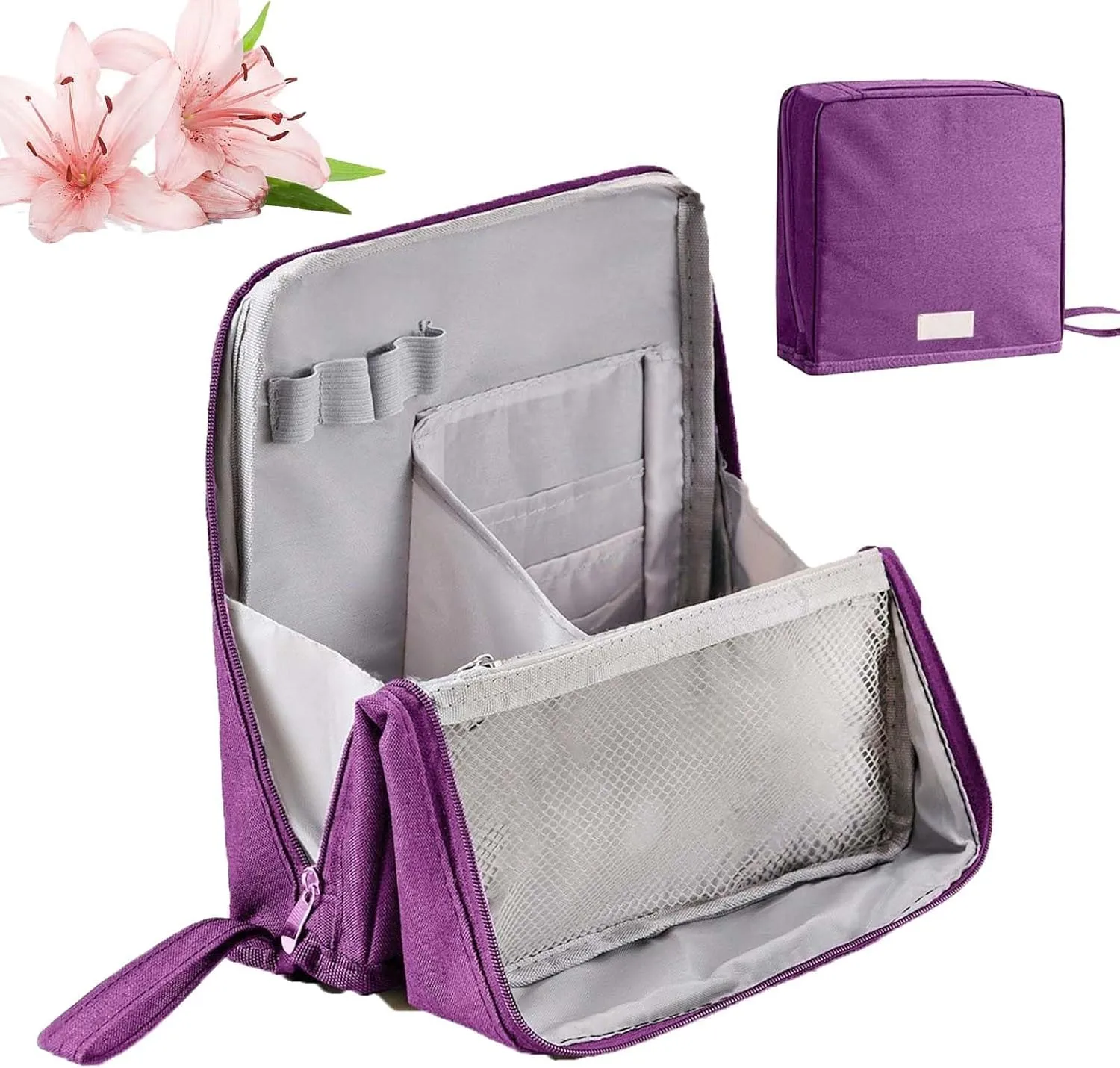 Relevanton Standing Makeup Bag Portable Large Capacity, 2025 New Multi-Purpose Stand Up Makeup Bag for Travel, Waterproof with Compartments (Purple)