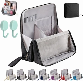 Relevanton Standing Makeup Bag, Doresty Standing Makeup Bag – Portable, Large Capacity, Multi-purpose Large Capacity Standing Makeup bag, Toiletry Bags with Compartments (black)