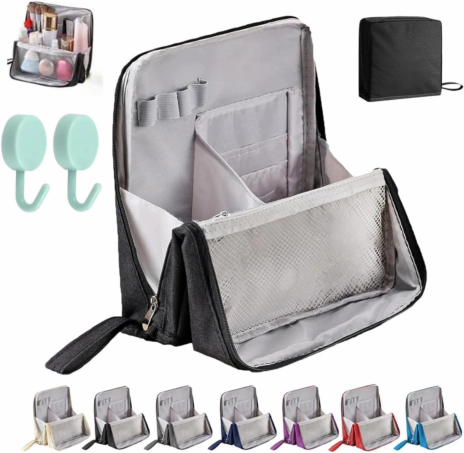 Relevanton Standing Makeup Bag, Doresty Standing Makeup Bag – Portable, Large Capacity, Multi-purpose Large Capacity Standing Makeup bag, Toiletry Bags with Compartments (black)
