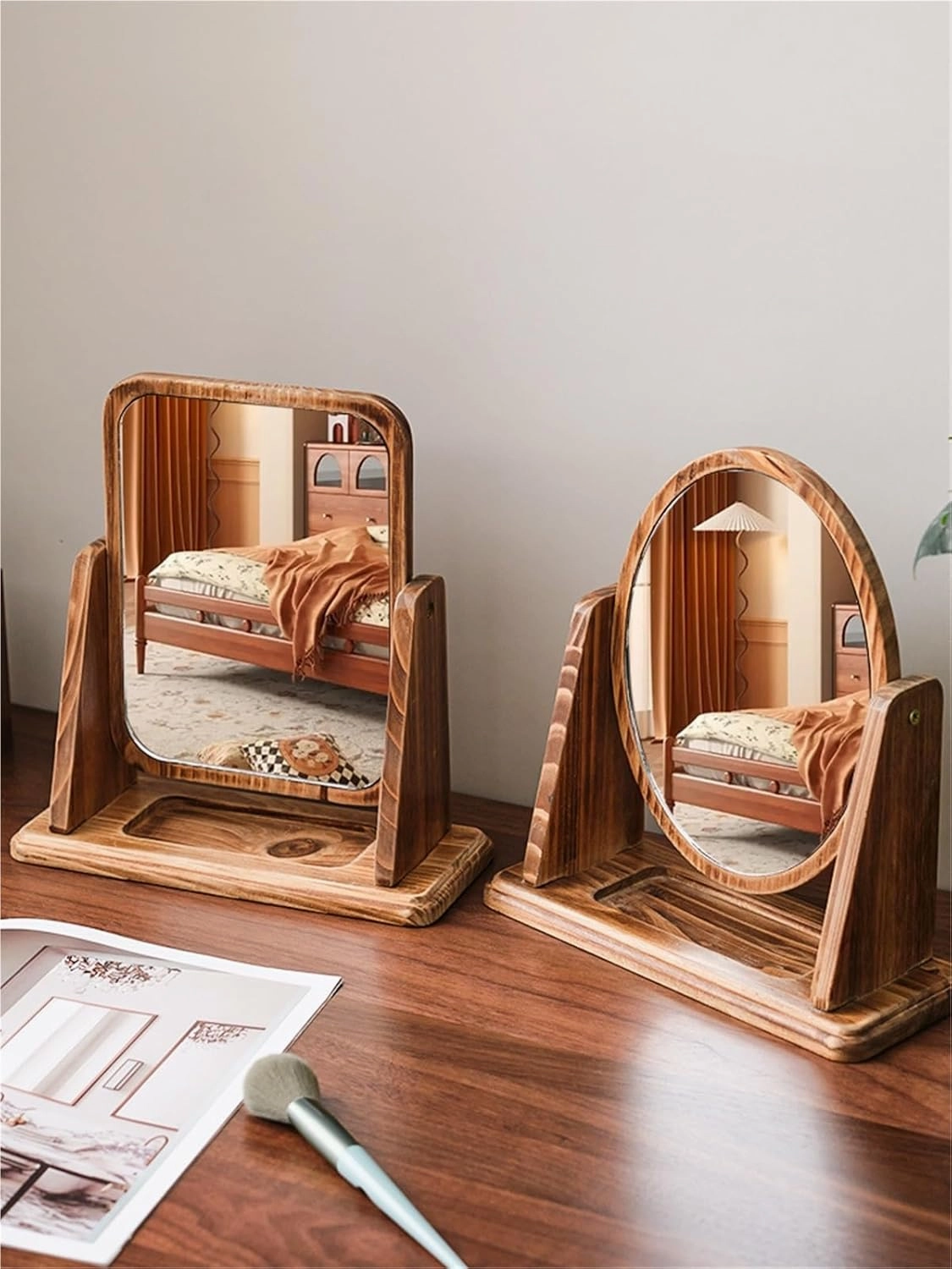 Retro Mirror Makeup Mirror Dormitory Bedroom Desktop High-Definition Desktop Makeup Mirror Rotatable