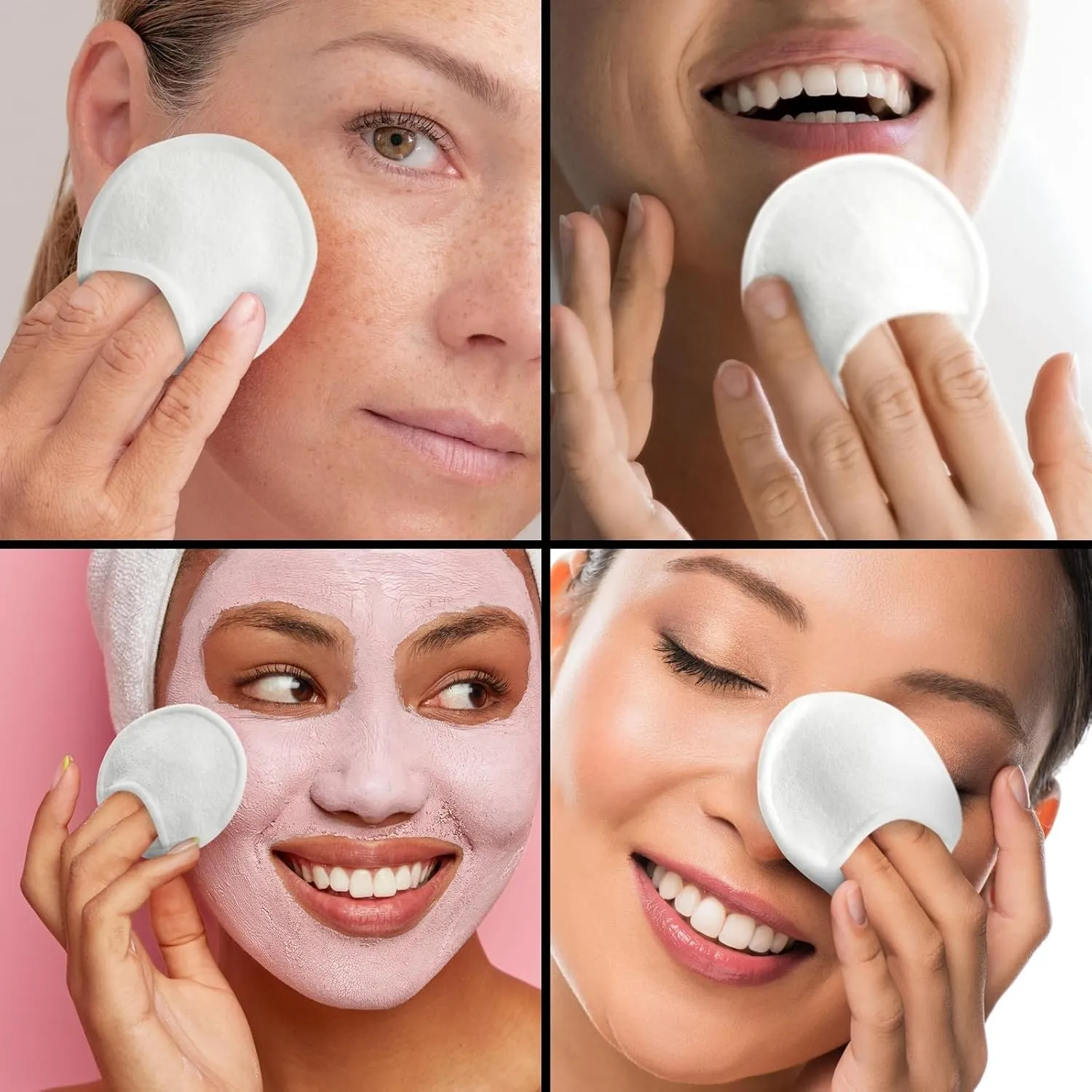 Reusable Cotton Pads for Face Makeup Removal with Bamboo Holder and Mesh Storage Bag (White) 16 Pack