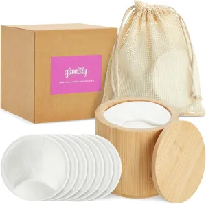 Reusable Cotton Pads for Face Makeup Removal with Bamboo Holder and Mesh Storage Bag (White) 16 Pack