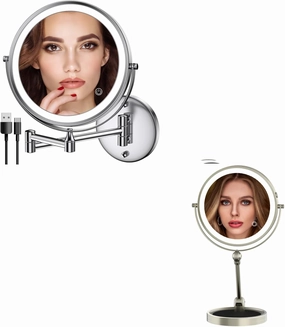 Rocollos Rechargeable Wall Mounted Lighted Makeup Mirror and Desk Mirror