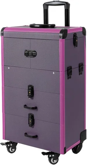 Rolling Makeup Train Case, Rolling Makeup Case with 4 Removable Trays,3 in 1 Cosmetology Case on Wheels, Large Storage Traveling Cart, Multi-functional Cosmetic Trolley for Barber Hairstylist (Purple)