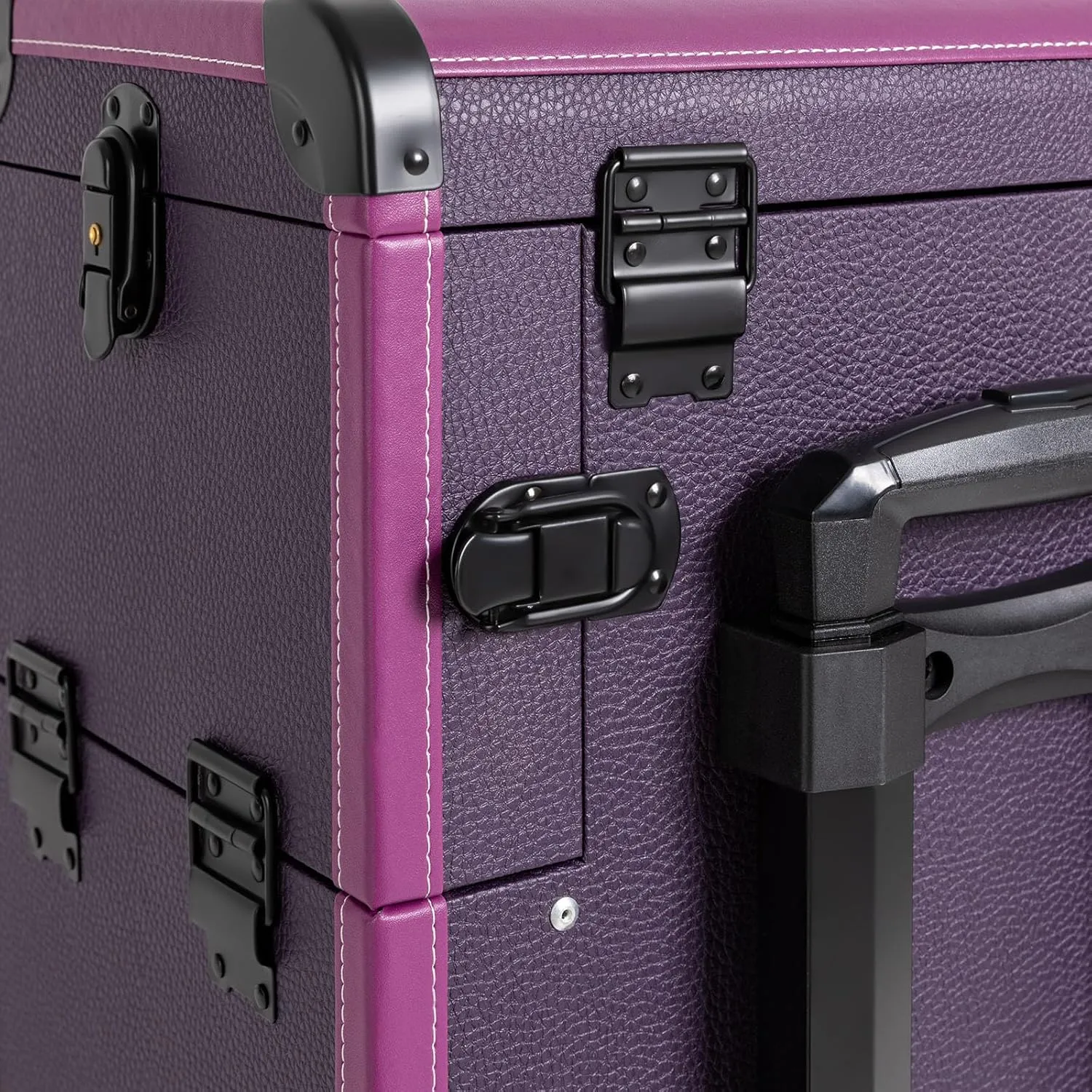 Rolling Makeup Train Case, Rolling Makeup Case with 4 Removable Trays,3 in 1 Cosmetology Case on Wheels, Large Storage Traveling Cart, Multi-functional Cosmetic Trolley for Barber Hairstylist (Purple)