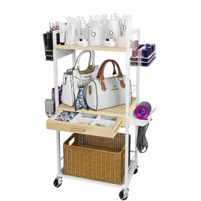 Rolling Makeup Organizer Cart with Wheels & Wood Drawers,Vanity Organizer Cosmetic Display Cases Holder for Skin Care Lipstick Perfume Nail Polish Makeup Brush Hair Tool