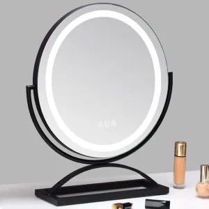 Rotating Dressing Table Lighted Vanity Mirror, Vanity Mirror with Lights for Makeup, Tabletop Adjustable LED Mirror,Black