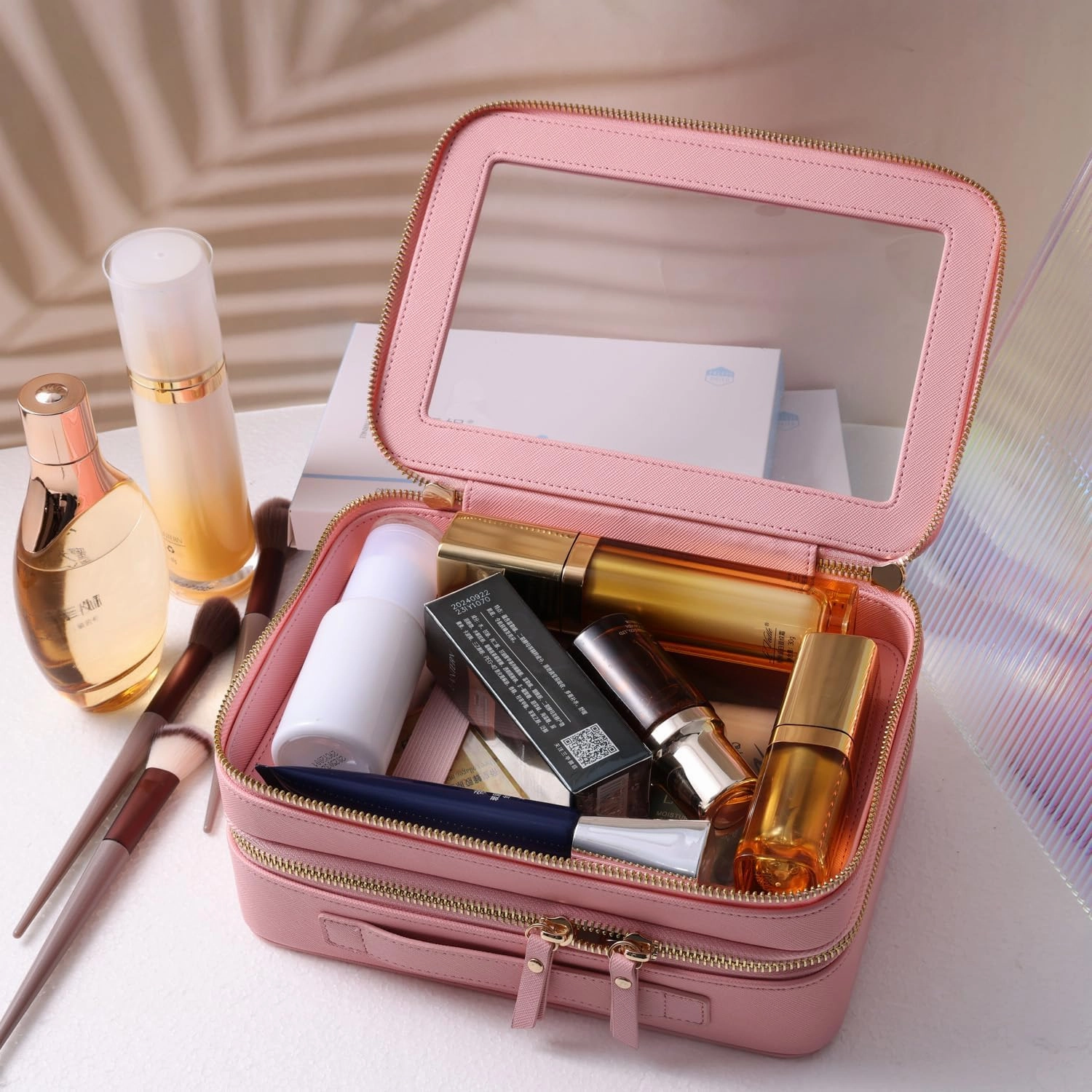SANHECUN Clear Travel Toiletry bag Toiletry Case Carry on Travel Accessories Bag Makeup Bag (Pink, SHC-TL-2)