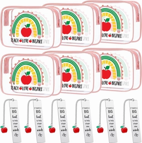 Sasylvia 12 Pcs Teacher Appreciation Gift Set Teacher Cosmetic Bag Waterproof Clear Makeup Bag Accessories Teacher Gifts from Students Graduation Birthday Gifts for Women (Bookmark Style)