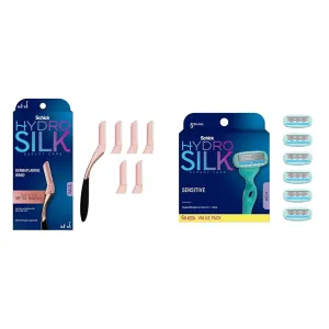 Schick Hydro Silk Dermaplaning Wand with 6 Blades and Hydro Silk Moisturizing Razor Blade Refills for Women with Shower Hanger, 6 Count