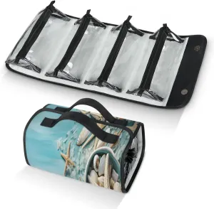 Sea Starry Garden Toiletry Bag Water Proof Travel Makeup Case Large Capacity 4 in 1 Foldable Cosmetics Storage for Women Men Removable Zipper Clear PVC Pockets