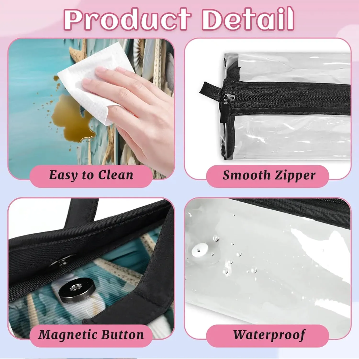 Sea Starry Garden Toiletry Bag Water Proof Travel Makeup Case Large Capacity 4 in 1 Foldable Cosmetics Storage for Women Men Removable Zipper Clear PVC Pockets